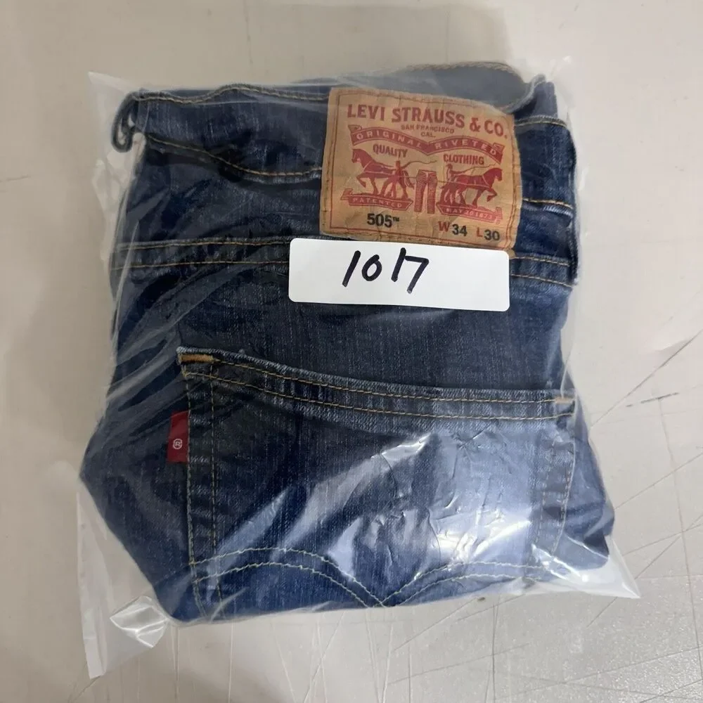 Levis 505 Jeans Men 32x29 Blue Denim Distressed Grunge Stretch American Workwear
